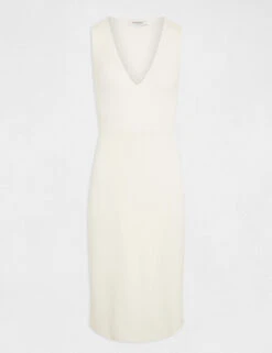 Robe Pull Midi Ajustée Col En V Ivoire Femme -EllePort Soldes robe pull midi ajustee col en v ivoire femme vue3 32536300949840203