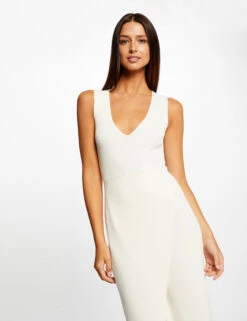 Robe Pull Midi Ajustée Col En V Ivoire Femme -EllePort Soldes robe pull midi ajustee col en v ivoire femme vue5 32536300949840203