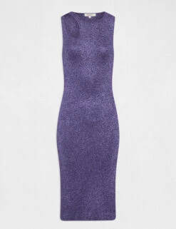 Robe Pull Midi Ajustée Fils Métallisés Violet Femme -EllePort Soldes robe pull midi ajustee fils metallises violet femme vue3 32536300953750310