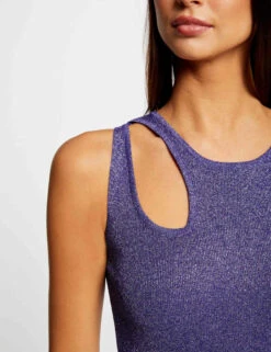 Robe Pull Midi Ajustée Fils Métallisés Violet Femme -EllePort Soldes robe pull midi ajustee fils metallises violet femme vue4 32536300953750310