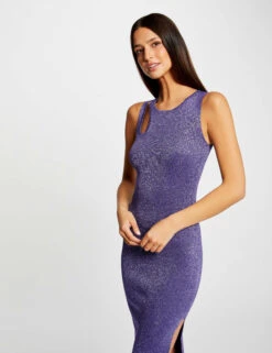 Robe Pull Midi Ajustée Fils Métallisés Violet Femme -EllePort Soldes robe pull midi ajustee fils metallises violet femme vue5 32536300953750310