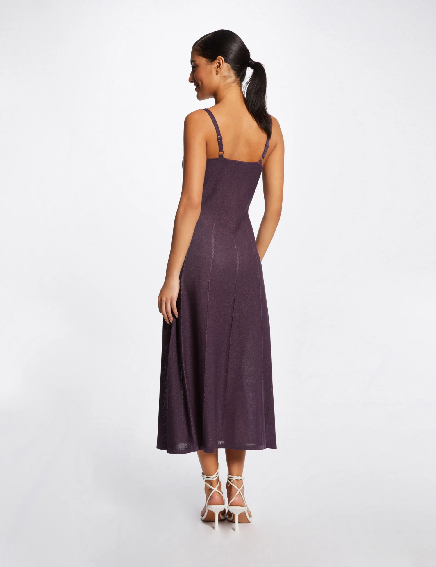 Robe Pull Midi évasée à Bretelles Fines Prune Femme 2 Robe Pull Midi évasée à Bretelles Fines Prune Femme – Image 2