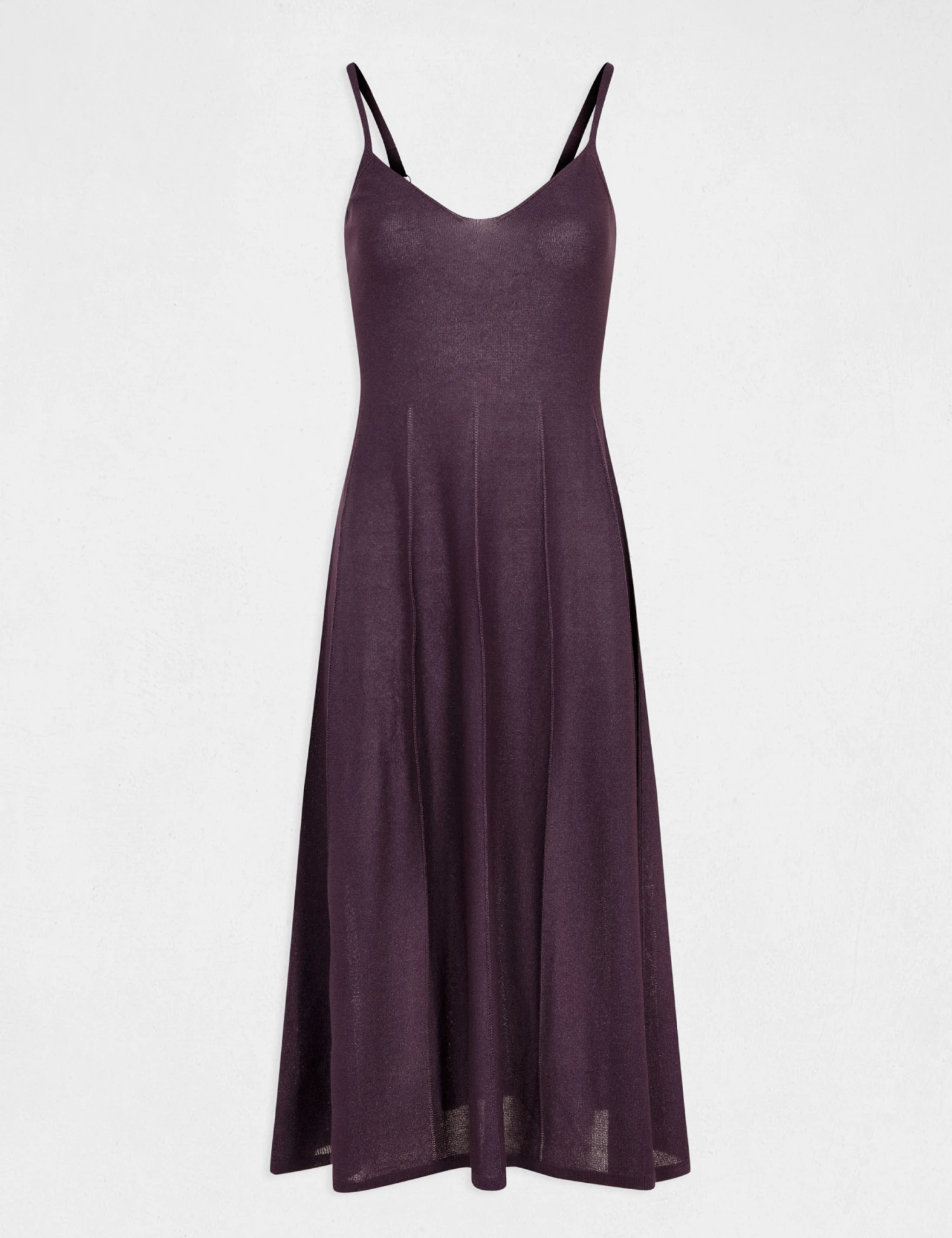 Robe Pull Midi évasée à Bretelles Fines Prune Femme 5 Robe Pull Midi évasée à Bretelles Fines Prune Femme – Image 5