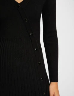 Robe Pull Midi Patineuse Bas Plissé Noir Femme -EllePort Soldes robe pull midi patineuse bas plisse noir femme vue4 32536300953900100