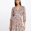 Robe Trapèze Fluide Imprimé Floral Ecru Femme