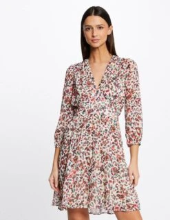 Robe Trapèze Fluide Imprimé Floral Ecru Femme