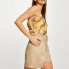 Short Ample Taille Haute Ceinturé Beige Femme