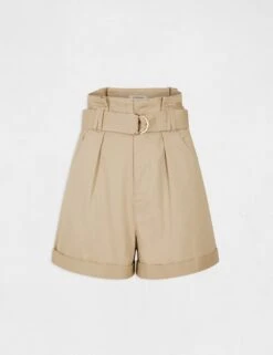 Short Ample Taille Haute Ceinturé Beige Femme -EllePort Soldes short ample taille haute ceinture beige femme vue3 32536300938020202