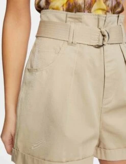 Short Ample Taille Haute Ceinturé Beige Femme -EllePort Soldes short ample taille haute ceinture beige femme vue4 32536300938020202