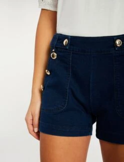 Short Avec Boutons Jean Brut Femme -EllePort Soldes short avec boutons jean brut femme vue4 32536300938060305