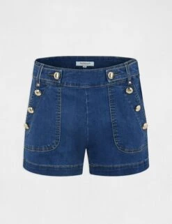 Short Avec Boutons Jean Stone Femme -EllePort Soldes short avec boutons jean stone femme vue3 32536300938060308