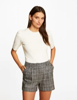 Short City Ajusté à Carreaux Gris Moyen Femme -EllePort Soldes short city ajuste a carreaux gris moyen femme vue5 32536300911580102