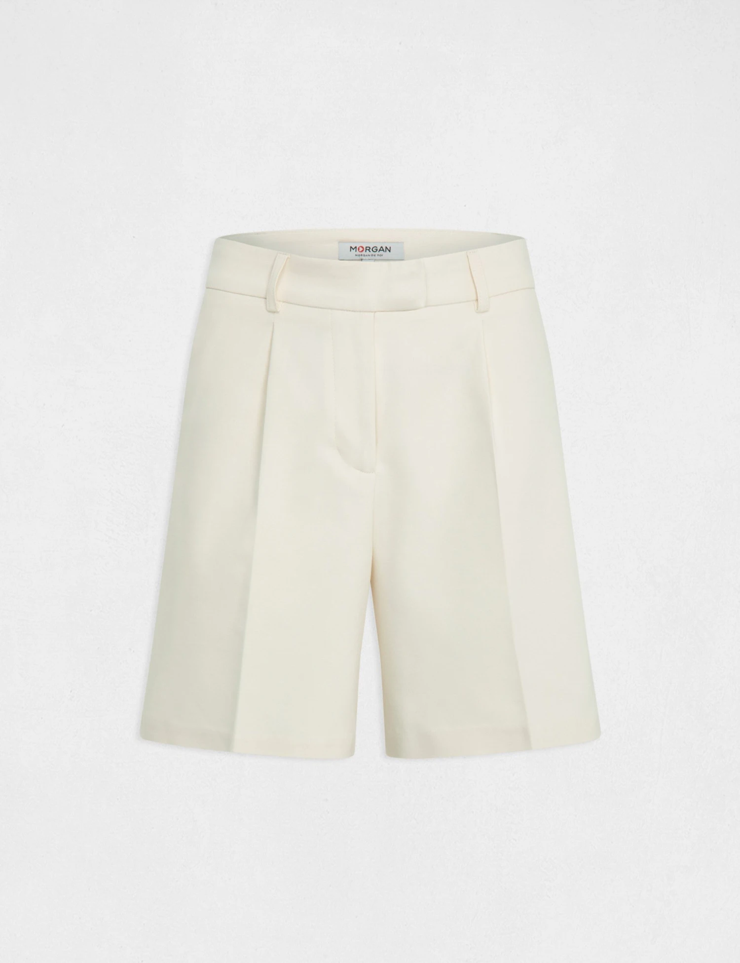Short City Droit à Pinces Ecru Moyen Femme 4 Short City Droit à Pinces Ecru Moyen Femme – Image 4