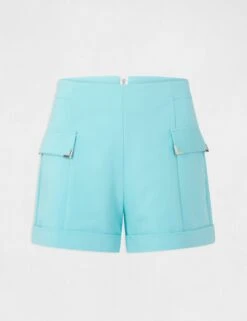 Short City Droit Ornements Métalliques Bleu Clair Femme -EllePort Soldes short city droit ornements metalliques bleu clair femme vue3 32536300938160315