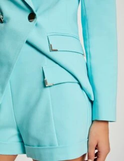 Short City Droit Ornements Métalliques Bleu Clair Femme -EllePort Soldes short city droit ornements metalliques bleu clair femme vue4 32536300938160315