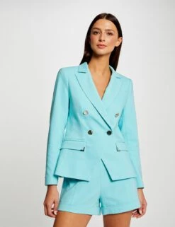 Short City Droit Ornements Métalliques Bleu Clair Femme -EllePort Soldes short city droit ornements metalliques bleu clair femme vue5 32536300938160315