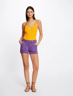 Short Droit à Ponts Violet Fonce Femme
