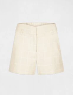Short Droit Taille Haute à Carreaux Ivoire Femme -EllePort Soldes short droit taille haute a carreaux ivoire femme vue3 32536300929170203