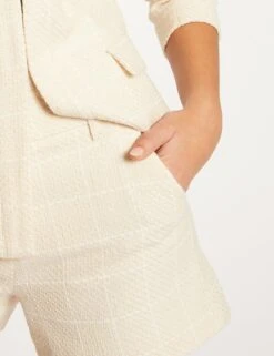 Short Droit Taille Haute à Carreaux Ivoire Femme -EllePort Soldes short droit taille haute a carreaux ivoire femme vue4 32536300929170203