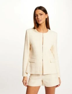 Short Droit Taille Haute à Carreaux Ivoire Femme -EllePort Soldes short droit taille haute a carreaux ivoire femme vue5 32536300929170203