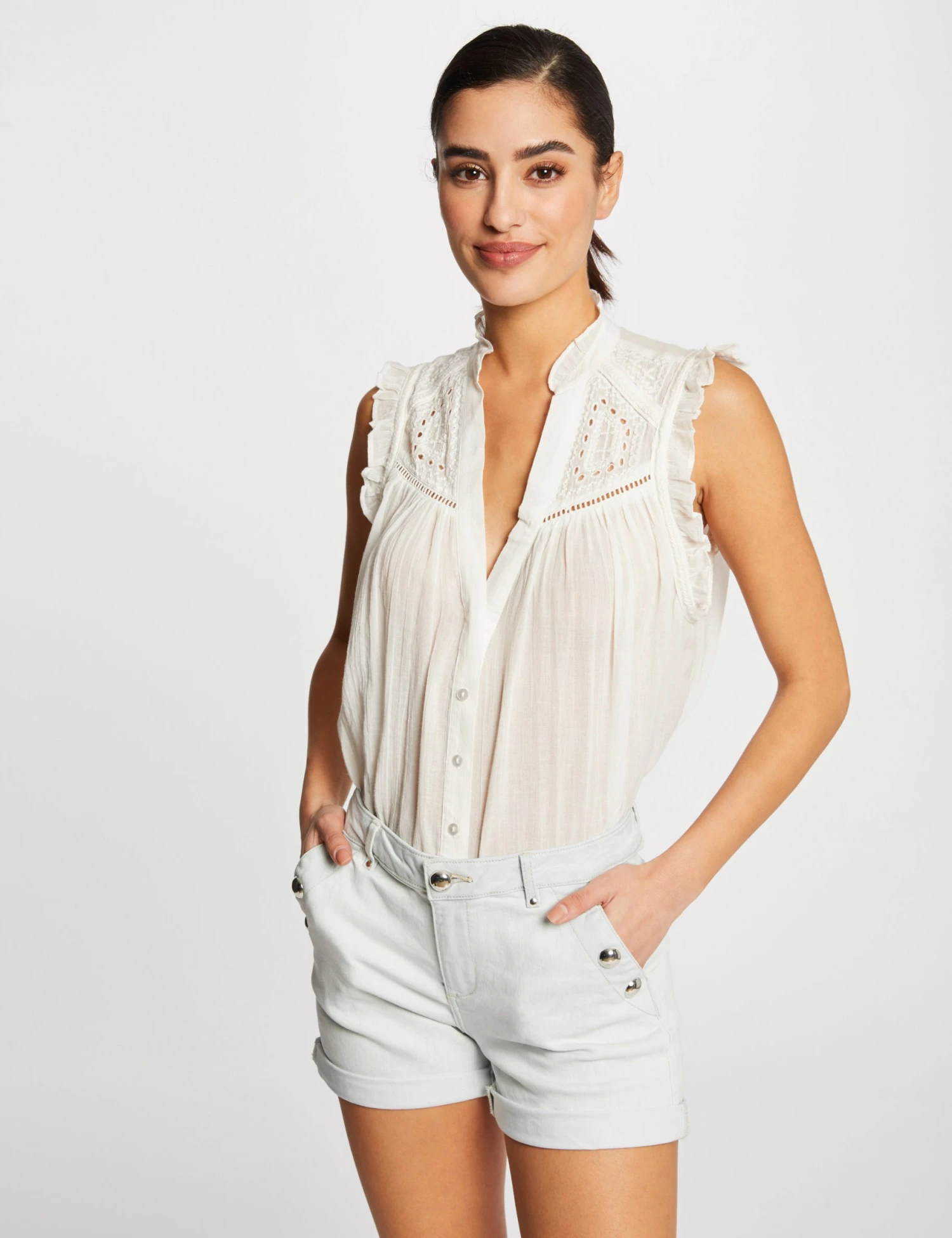 Short Slim En Jean à Pont Jean Bleached Femme 1 Short Slim En Jean à Pont Jean Bleached Femme