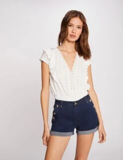 Short Slim En Jean à Pont Jean Brut Femme -EllePort Soldes short slim en jean a pont jean brut femme vue5 32536300816940305