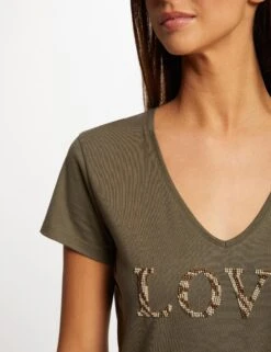 T-shirt à Manches Courtes Vert Kaki Femme -EllePort Soldes t shirt a manches courtes vert kaki femme vue4 32536300931020715