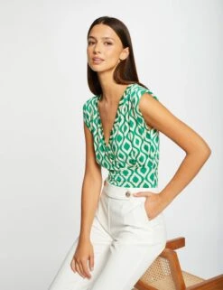 T-shirt Imprimé Géométrique Vert Femme