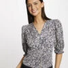 T-shirt Manches 3/4 Col Bijou Imprimé Multico Femme