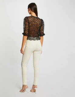 T-shirt Manches 3/4 En Dentelle Noir Femme -EllePort Soldes t shirt manches 34 en dentelle noir femme vue2 32536300951760100