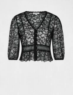 T-shirt Manches 3/4 En Dentelle Noir Femme -EllePort Soldes t shirt manches 34 en dentelle noir femme vue3 32536300951760100