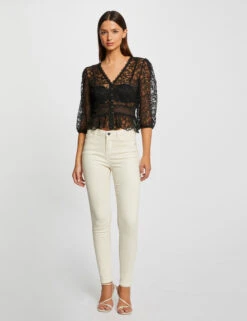 T-shirt Manches 3/4 En Dentelle Noir Femme -EllePort Soldes t shirt manches 34 en dentelle noir femme vue5 32536300951760100