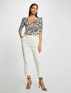 T-shirt Manches 3/4 Imprimé Géométrique Ecru Femme -EllePort Soldes t shirt manches 34 imprime geometrique ecru femme vue5 32536300924220201