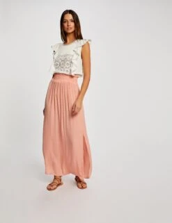 T-shirt Manches Courtes à Volants Ecru Femme -EllePort Soldes t shirt manches courtes a volants ecru femme vue5 32536300939200201