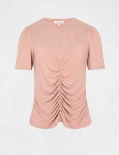 T-shirt Manches Courtes Avec Fronces Vieux Rose Femme -EllePort Soldes t shirt manches courtes avec fronces vieux rose femme vue3 32536300928570507