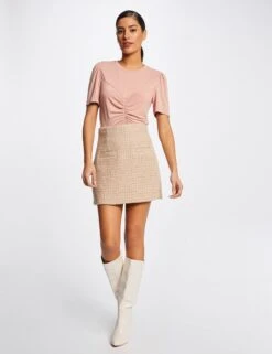 T-shirt Manches Courtes Avec Fronces Vieux Rose Femme -EllePort Soldes t shirt manches courtes avec fronces vieux rose femme vue5 32536300928570507