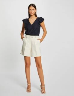 T-shirt Manches Courtes Brodé à Volants Marine Femme -EllePort Soldes t shirt manches courtes brode a volants marine femme vue5 32536300967440301