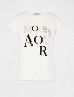 T-shirt Manches Courtes Ecru Femme -EllePort Soldes t shirt manches courtes ecru femme vue3 32536300930930201