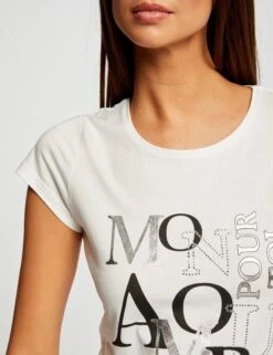 T-shirt Manches Courtes Ecru Femme -EllePort Soldes t shirt manches courtes ecru femme vue4 32536300930930201