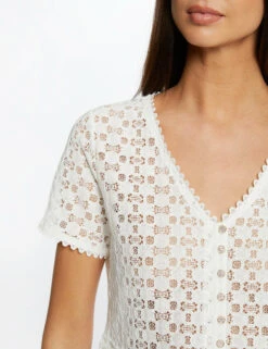 T-shirt Manches Courtes En Dentelle Ecru Femme -EllePort Soldes t shirt manches courtes en dentelle ecru femme vue4 32536300939230201