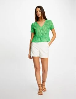 T-shirt Manches Courtes En Dentelle Vert Femme -EllePort Soldes t shirt manches courtes en dentelle vert femme vue5 32536300939230600