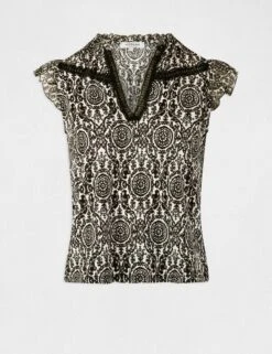 T-shirt Manches Courtes Imprimé Foulard Multico Femme -EllePort Soldes t shirt manches courtes imprime foulard multico femme vue3 32536300954560900