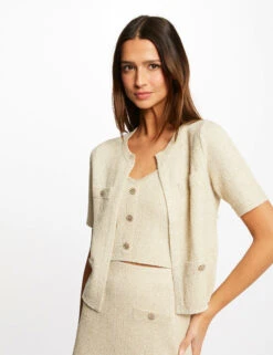 Veste Droite Avec Fils Métallisés Ecru Femme