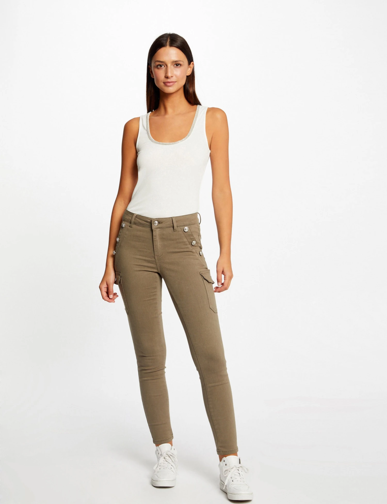 EllePort Soldes -EllePort Soldes jeans cargo skinny a ponts vert kaki femme vue1 32536300949450603